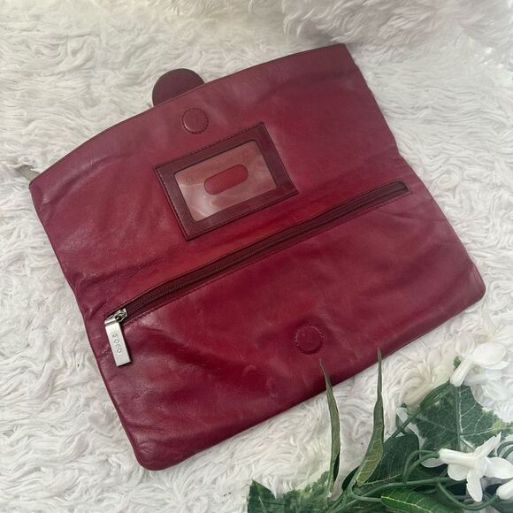 HOBO International Red Distressed Leather‎ Foldable Clutch Purse Bag - Picture 4 of 8